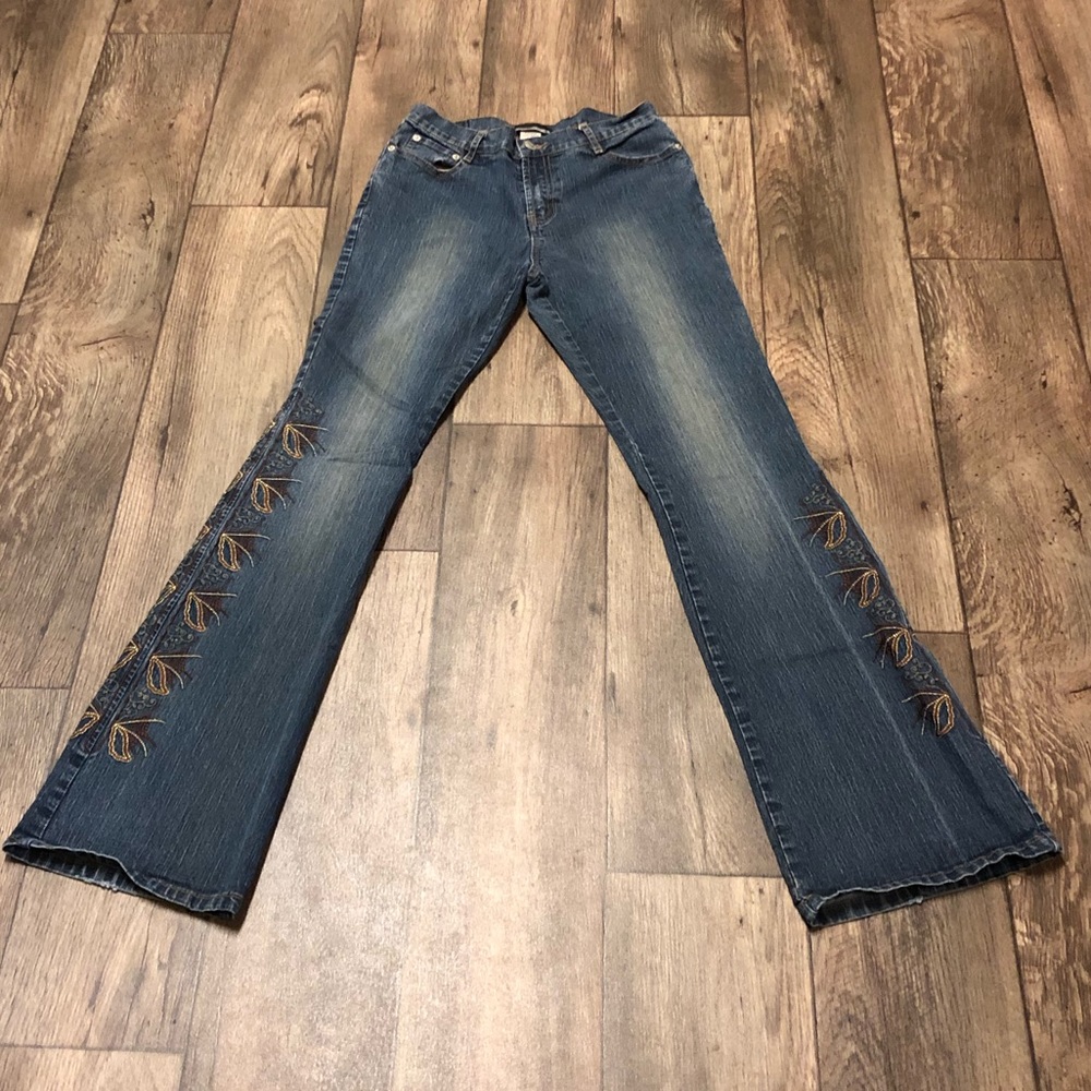 Fast Forward Denim Blue Embroidered Jeans | Embellished Pants
